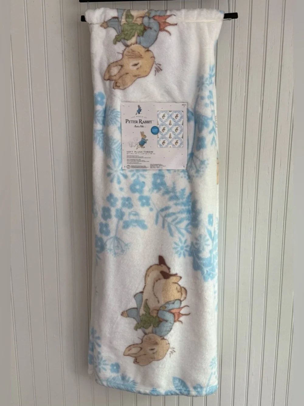 Peter Rabbit Baby Blanket - White & Blue Throw Blanket Bunny Baby Nursery